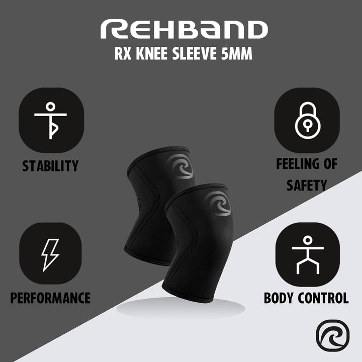 Rehband Kniebandage Kraftsport, Kniestütze für Cross Fit & schweres Training, Knee Sleeve aus 5 mm N