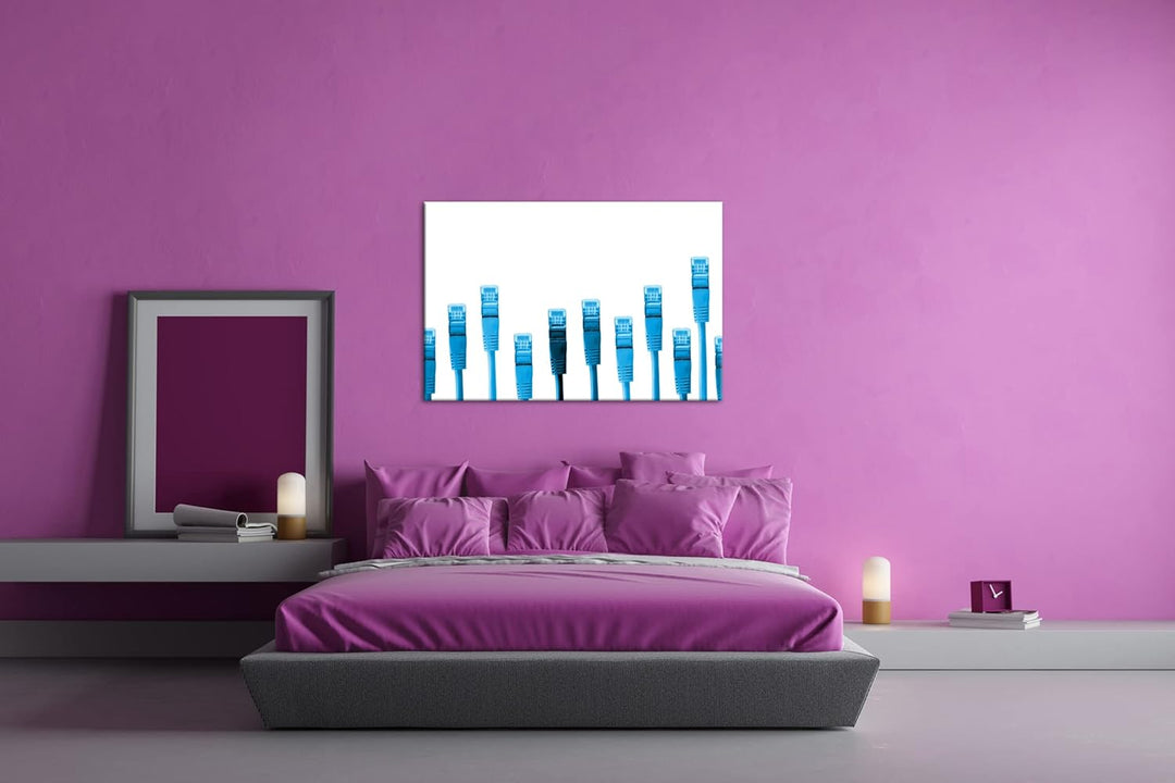 deyoli bunte Netzwerkkabel Format 100x70 Effekt: Monocrome Blau als Leinwandbild, Motiv fertig gerah
