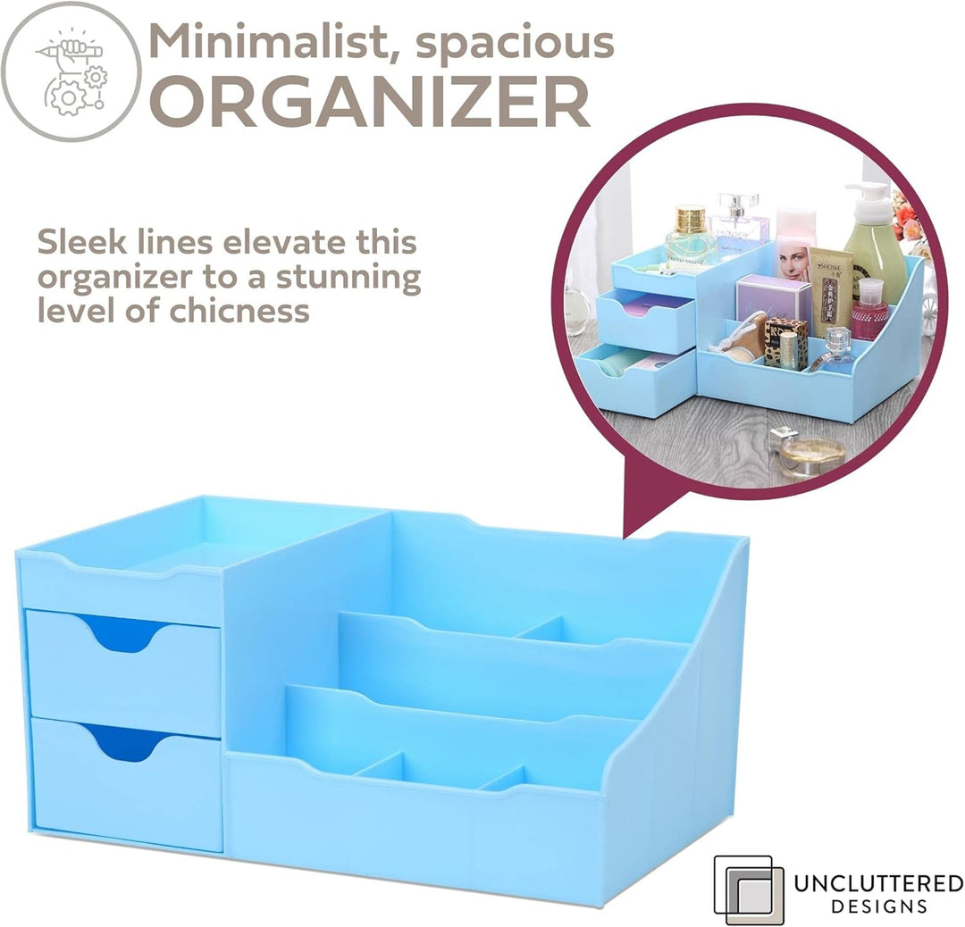 UNCLUTTERED DESIGNS Make-up Organizer Mit Schubladen (2 Schublade, Blau) 2 Schublade Blau, 2 Schubla