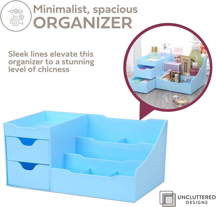 UNCLUTTERED DESIGNS Make-up Organizer Mit Schubladen (2 Schublade, Blau) 2 Schublade Blau, 2 Schubla