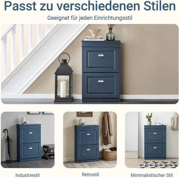SoBuy Schuhschrank mit 2 Klappen - Schmaler Schuhkipper mit 4 Ablagen, Verstellbares Schuhregal für