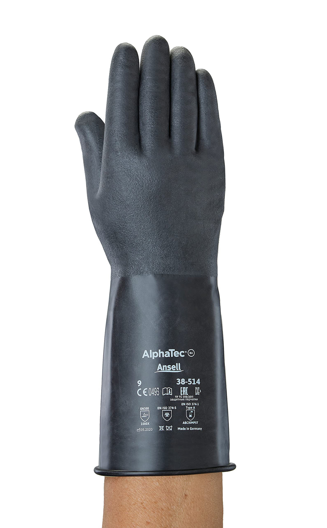 Ansell ChemTek 38-514 Butyl/Viton Handschuhe, Chemikalien- und Flüssigkeitsschutz, Schwarz, Grösse 1