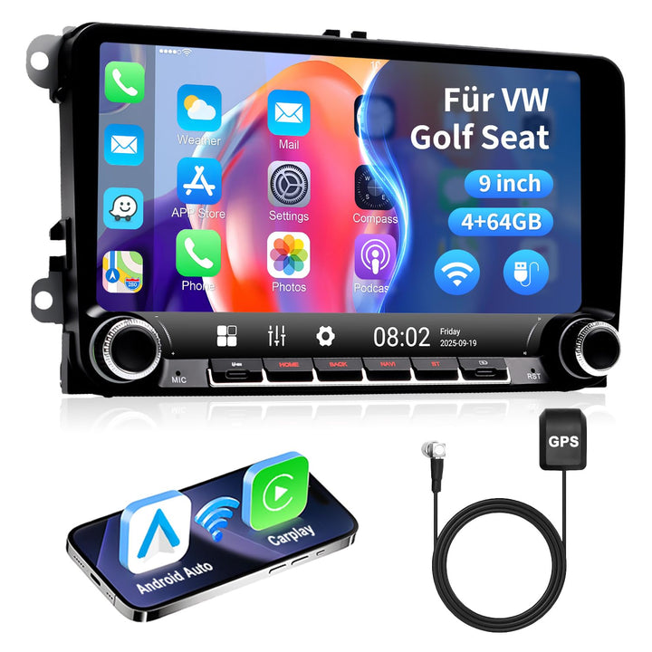 ESSGOO Android 14 Autoradio für VW Golf 5/6, T5, Passat, Polo, Touran, Tiguan, Caddy, Seat – 9" Touc