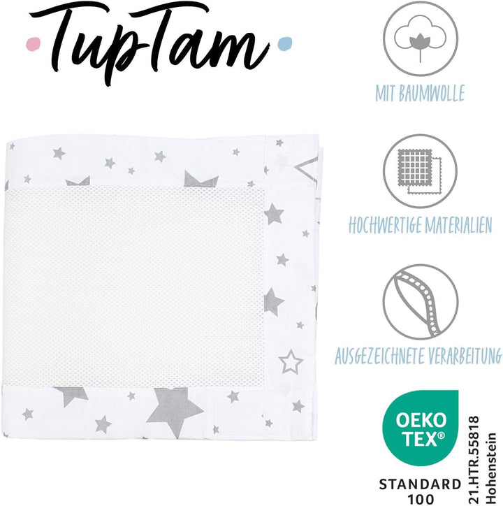 TupTam Bettumrandung Babybett 3D Mesh Nestchen – Gitterstäbe Schutz Netz 2er, Farbe: Grosse Sterne G