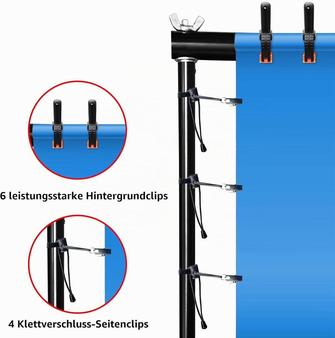 Relota Foto Hintergrund Ständer 200cm X 300cm, Verstellbarer Hintergrundsystem mit 10 Starker Klemme