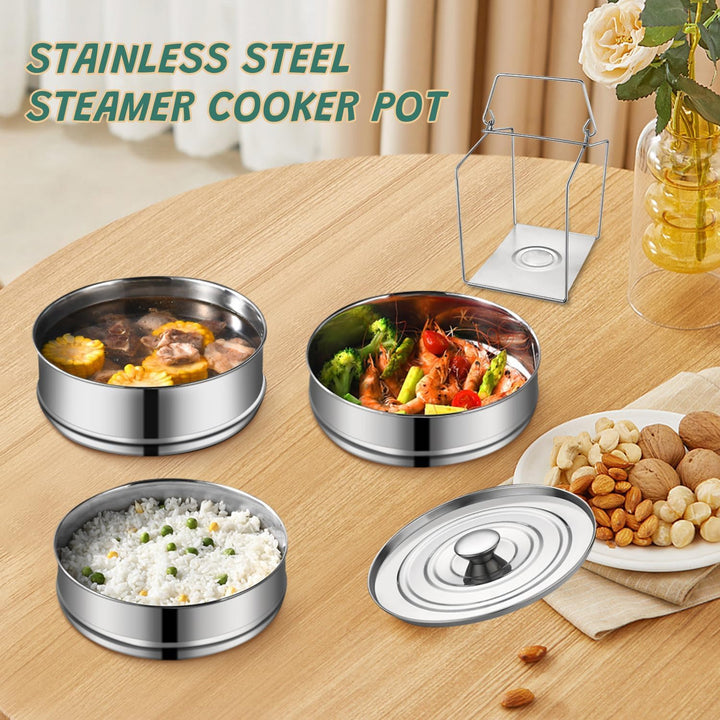 Stapelbares Edelstahl Dampfgarer Set, 20 cm Dämpfgeschirr mit Deckel Stapelbarer Dampftopf Kochgesch