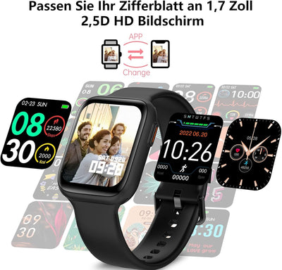 BRIBEJAT BT3 Smartwatch Damen Herren, 1.69" HD Fitnessuhr, 28 Sportmodi Fitness Tracker mit Pulsmess