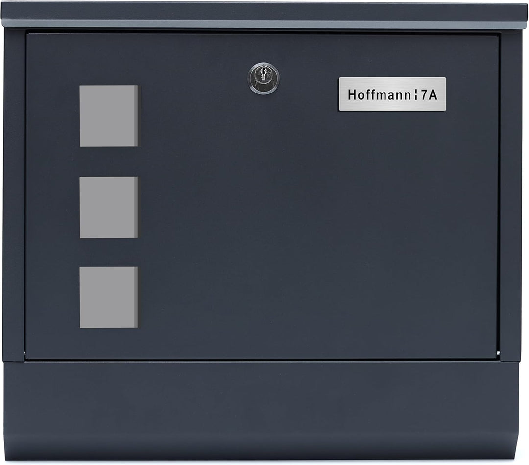 XL personalisiert Briefkasten mit Edelstahl Namensschild Anthracite Wandbriefkasten Postkasten Brief