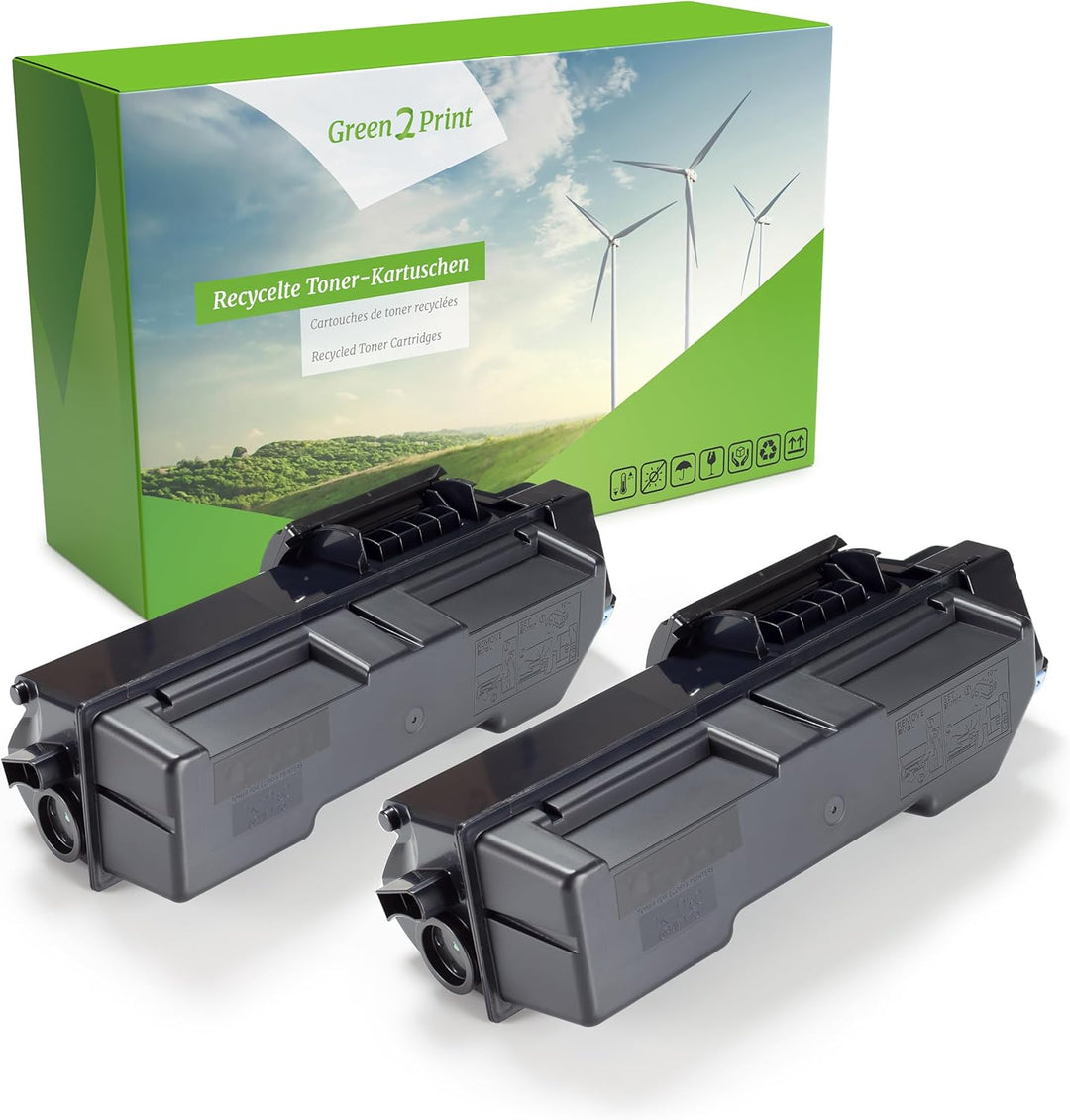Green2Print Toner Doppelpack, 2 Kartuschen 2X 7200 Seiten ersetzt Kyocera TK-1160, 1T02RY0NL0 passen