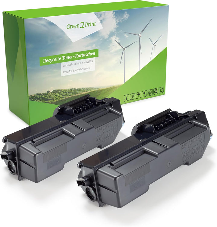 Green2Print Toner Doppelpack, 2 Kartuschen 2X 7200 Seiten ersetzt Kyocera TK-1160, 1T02RY0NL0 passen