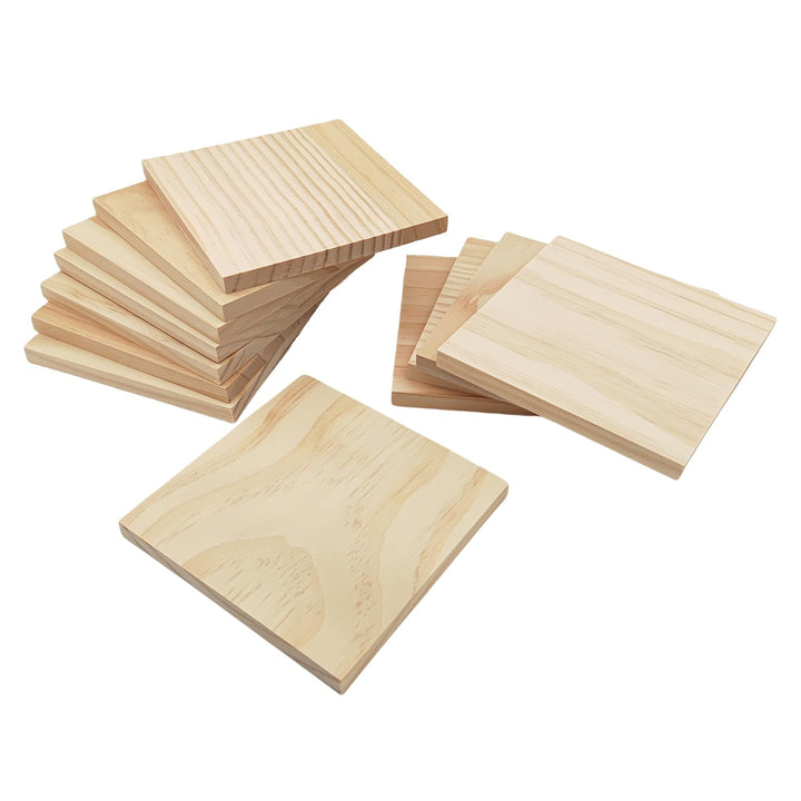 12 Stück Unlackierte quadratische Holzblöcke zum Basteln, 12 x 12 x 1 cm blanko Holzquadrate aus Kie