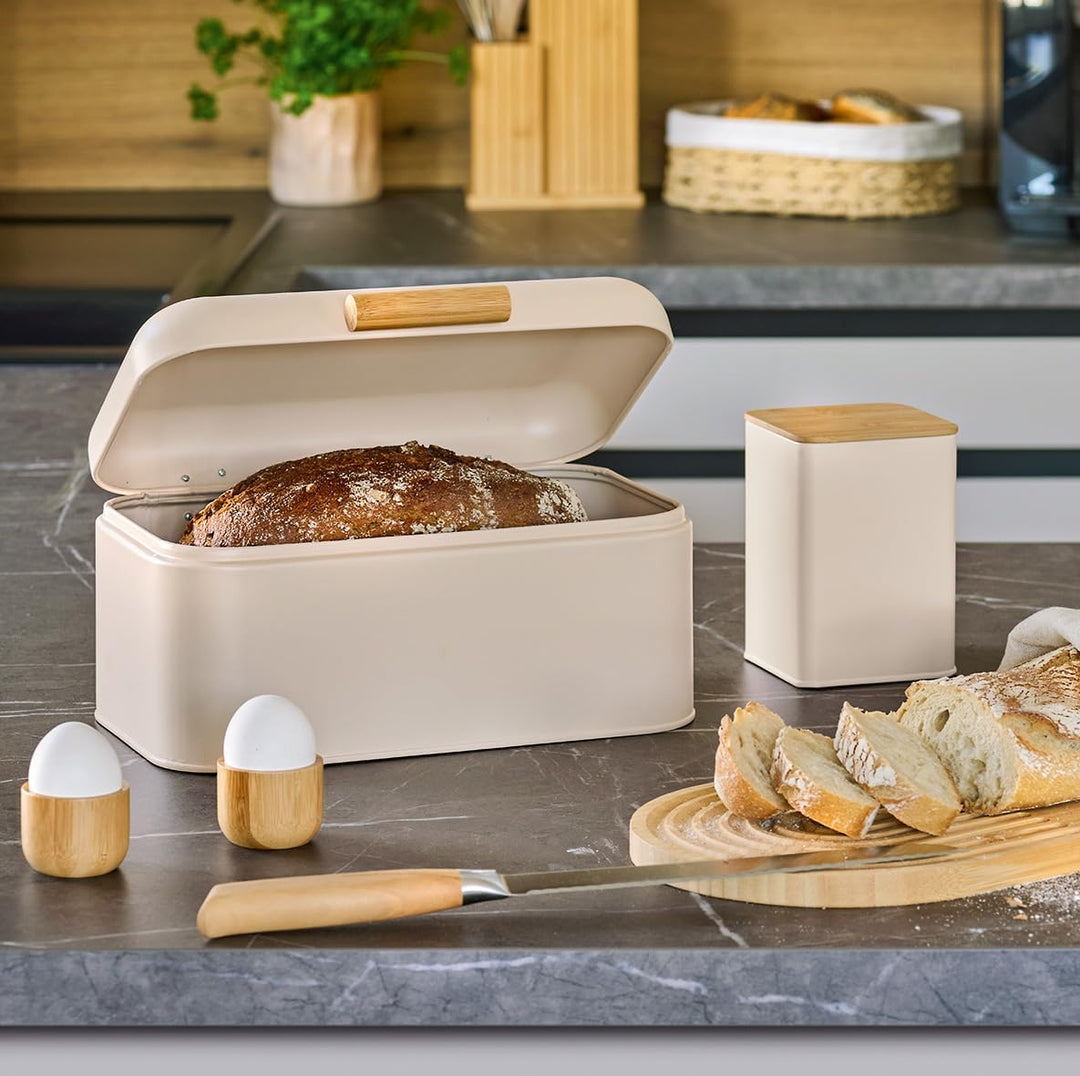 Zeller Brotkasten, Metall/Bambus, beige