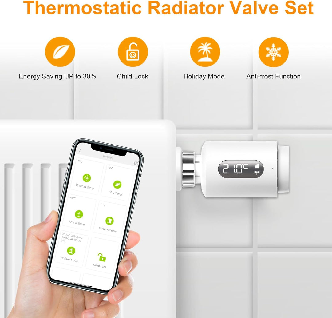 Smart Heizkörperthermostat mit APP WLAN ANTELA Digitales Display zur Kontrolle der Heiztemperatur, K