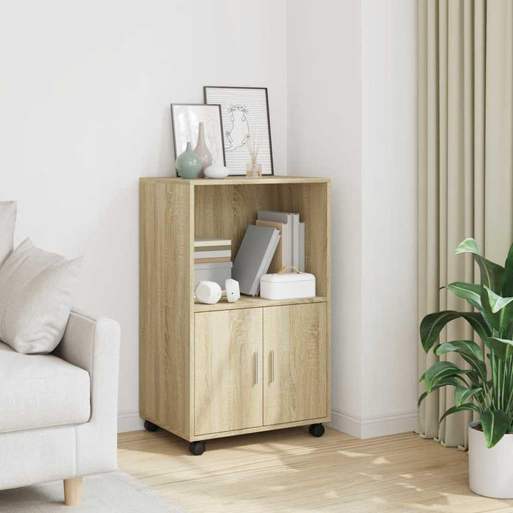 Rollschrank Sonoma-Eiche 55x40x91 cm Holzwerkstoff mit viel Stauraum auf Rollen für Wohnzimmer Küche
