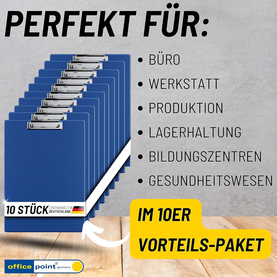 OFFICEPOINT Klemmbrett Set A4 hoch | 10 Stück | Schreibbrett Schreibplatte mit Folienüberzug | Clipb