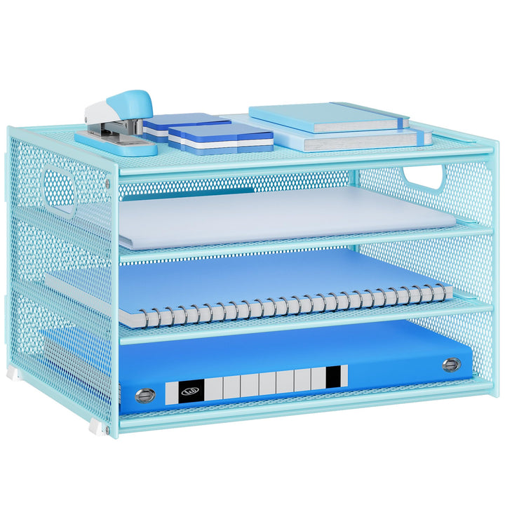 Marbrasse Schreibtisch Organizer,4-Stufiges Metall Netz-Briefablage mit Griff,Zeitungsordner,Papier