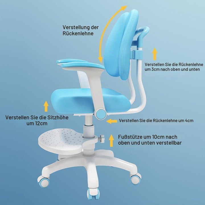 Kinder Schreibtischstuhl mit 360° Rädern, höhen- und tiefenverstellbar, ergonomisch Stabiler Lernstu