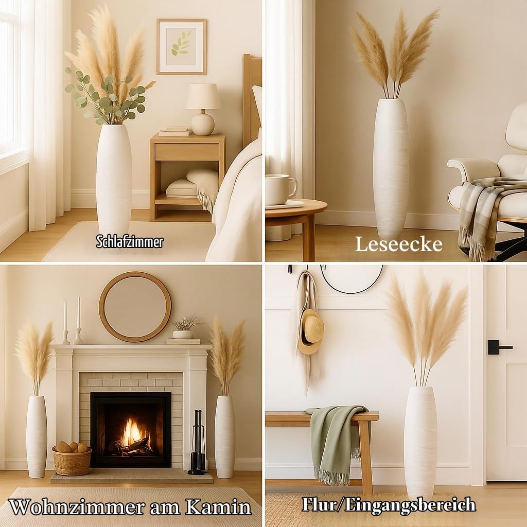 Leewadee Grosse Bodenvase für Dekozweige hohe Standvase Design Holzvase, Holz, 70 cm, Weiss 70 cm We
