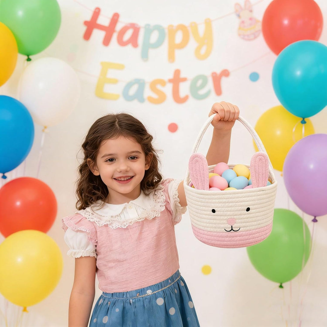 Osterkorb, Osterhasenkorb mit Griff, Osterkörbe für Kinder, Baby-Geschenkkorb, Eiereimer, Geschenke,