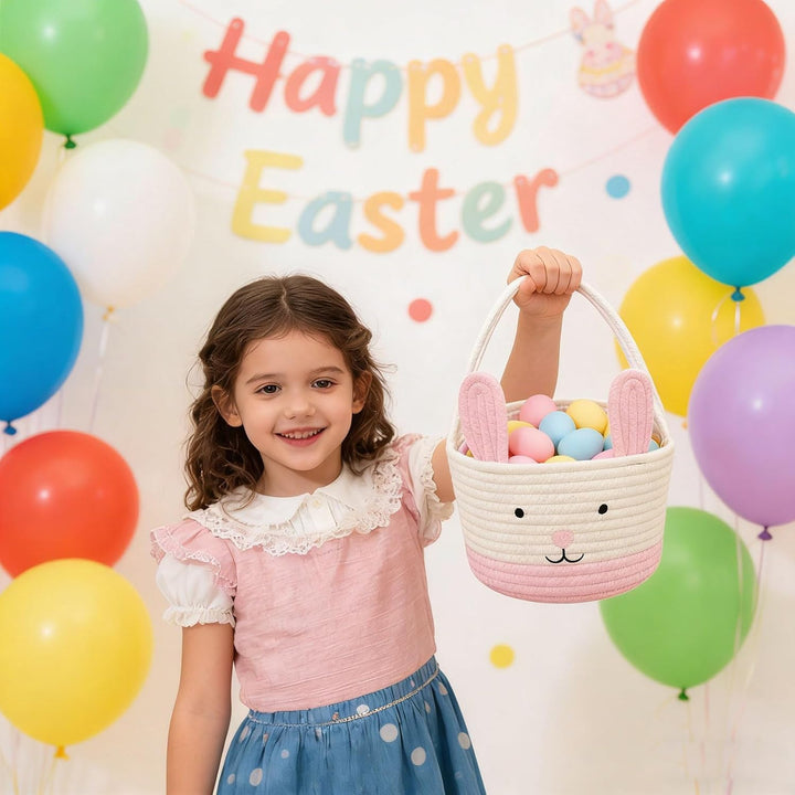 Osterkorb, Osterhasenkorb mit Griff, Osterkörbe für Kinder, Baby-Geschenkkorb, Eiereimer, Geschenke,