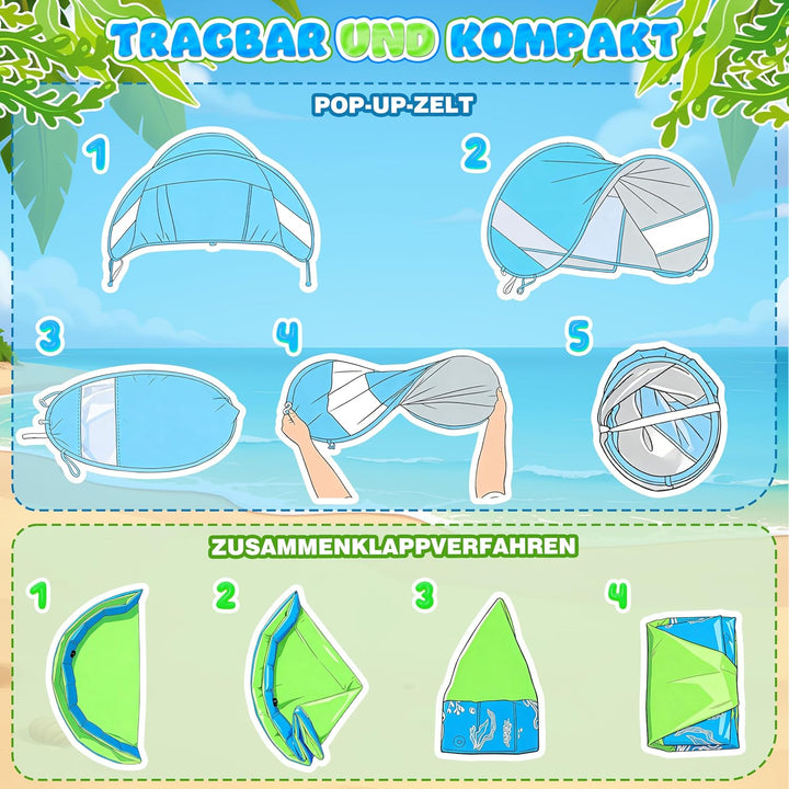 4-in-1 Pop Up Baby Planschbecken, Strandmuschel Baby mit Wasserstrahlen, Babypool Bällepool mit UV S