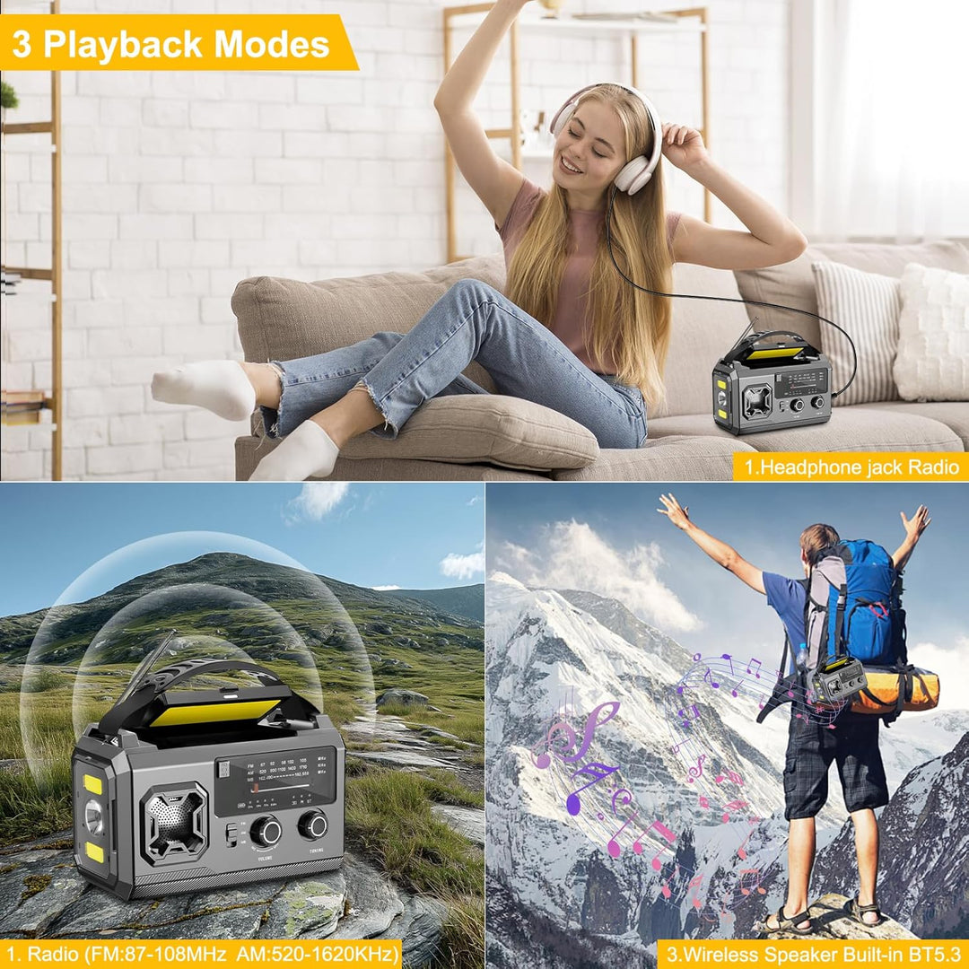 27000mAh Kurbelradio,FM/AM Notfall Radio mit Bluetooth,Tragbar Solar Radio mit Handy-Ladegerät,Emerg