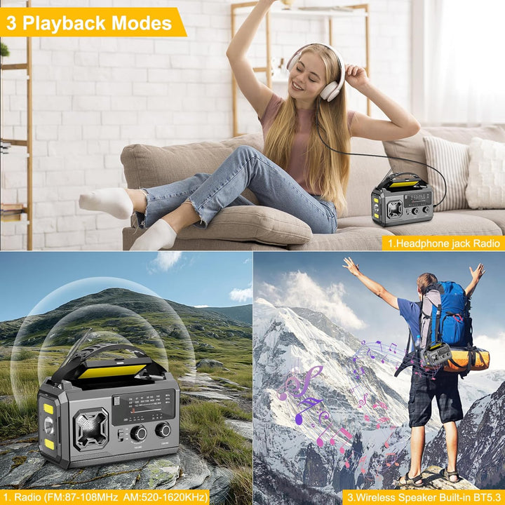 27000mAh Kurbelradio,FM/AM Notfall Radio mit Bluetooth,Tragbar Solar Radio mit Handy-Ladegerät,Emerg