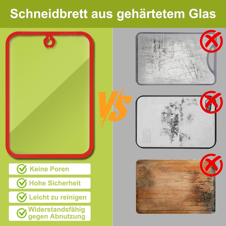 Freshmagic Schneidebrett Glas Spülmaschinenfest, Hochwertiges Glasschneidebrett mit Anti-Geruch für