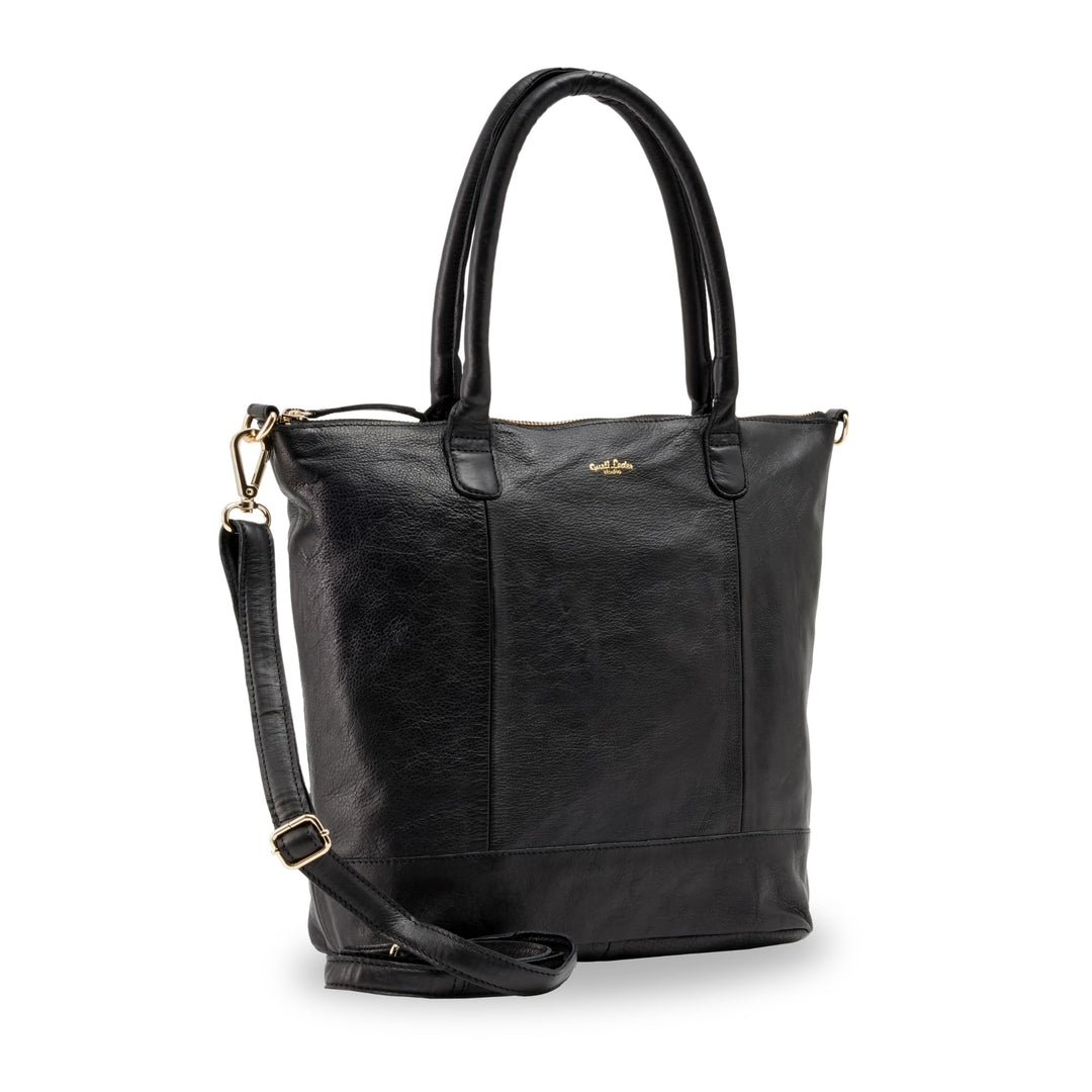 Gusti Shopper Leder - Mia Handtasche Damen Arbeitstasche Schwarz, Schwarz