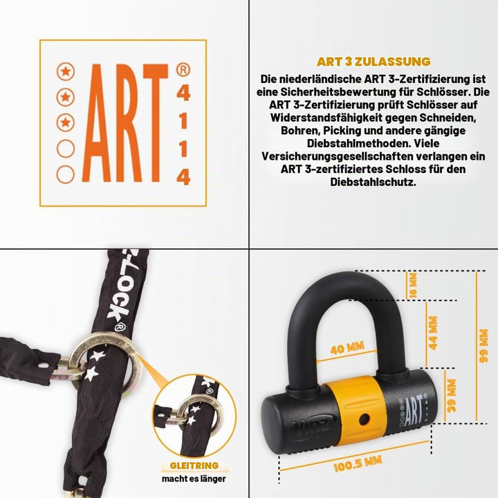 VINZ Kungur Kettenschloss ø10mm | ART 3 Zertifikat | Schloss für Roller Scooter Motorrad Moped E-Bik