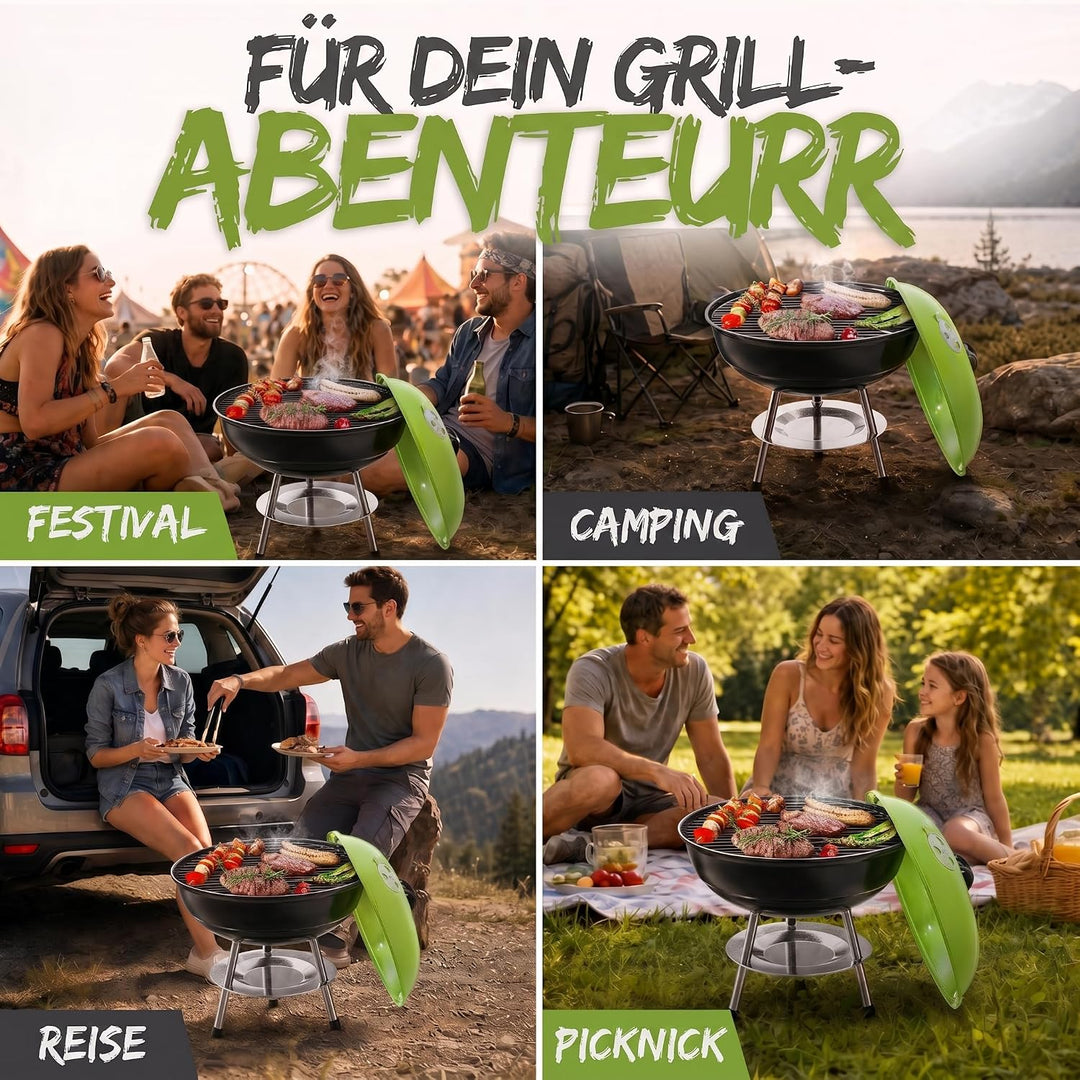 Micro BBQ Campinggrill Kugelgrill Mini Grill; Kompakter Reise Holzkohle-Grill Tischgrill Edelstahl e