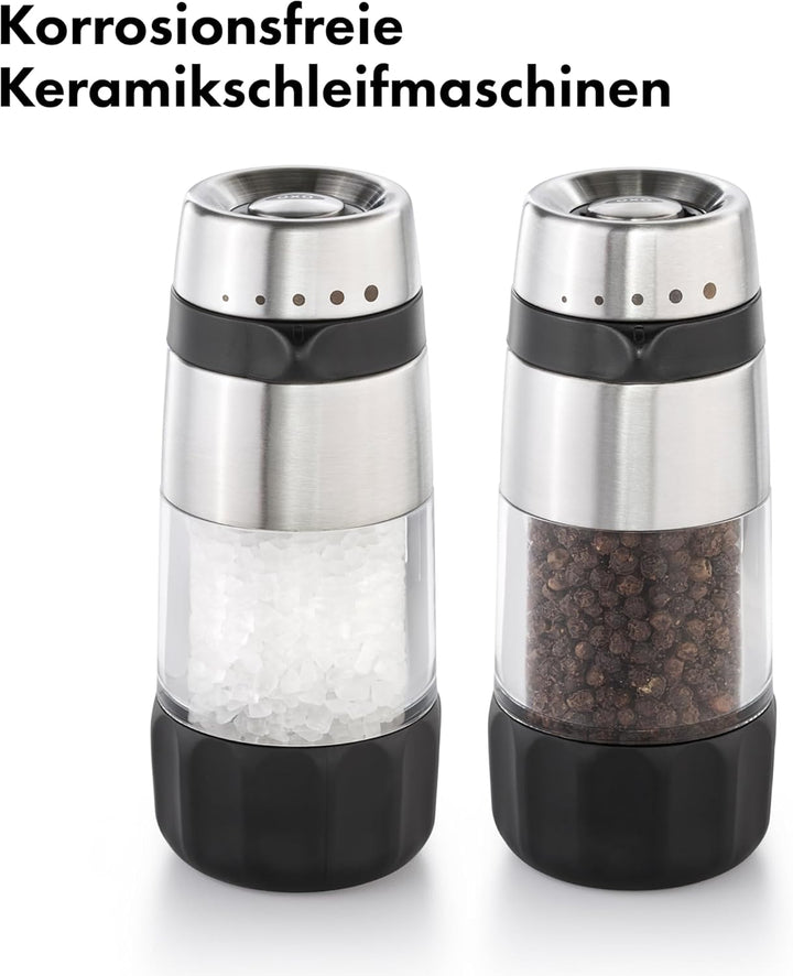 OXO Good Grips Accent Messfreies Salz- und Pfeffer-Set: Einstellbare Keramik-Mühlen + rutschfeste Dr