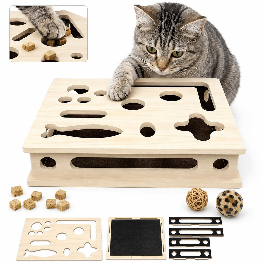 2-in-1 Kratzpuzzle mit Sandpapier, Katzenkratzpuzzle Anreicherungsbox, Katzen Kratzbrett, Interaktiv