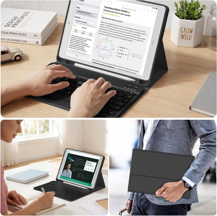 aoub Hülle mit Tastatur für iPad 9. Generation/iPad 8. Generation/iPad 7. Generation, Hülle mit Tast