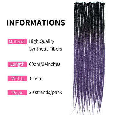 Dsoar Dünne 0.6cm Synthetische Dreadlock Extensions Handgemacht 24 Zoll 20 Stränge Häkelhaar Lange H