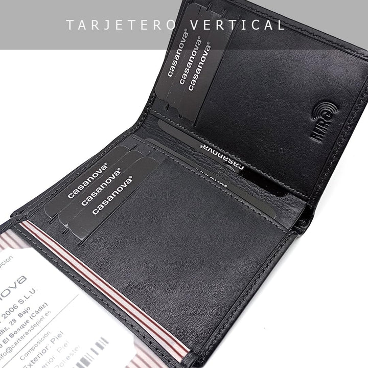Vertikale Herren-Geldbörse | Ubrique-Haut | Geldbörse und Kartenhalter | Handgefertigt | RFID | 1007