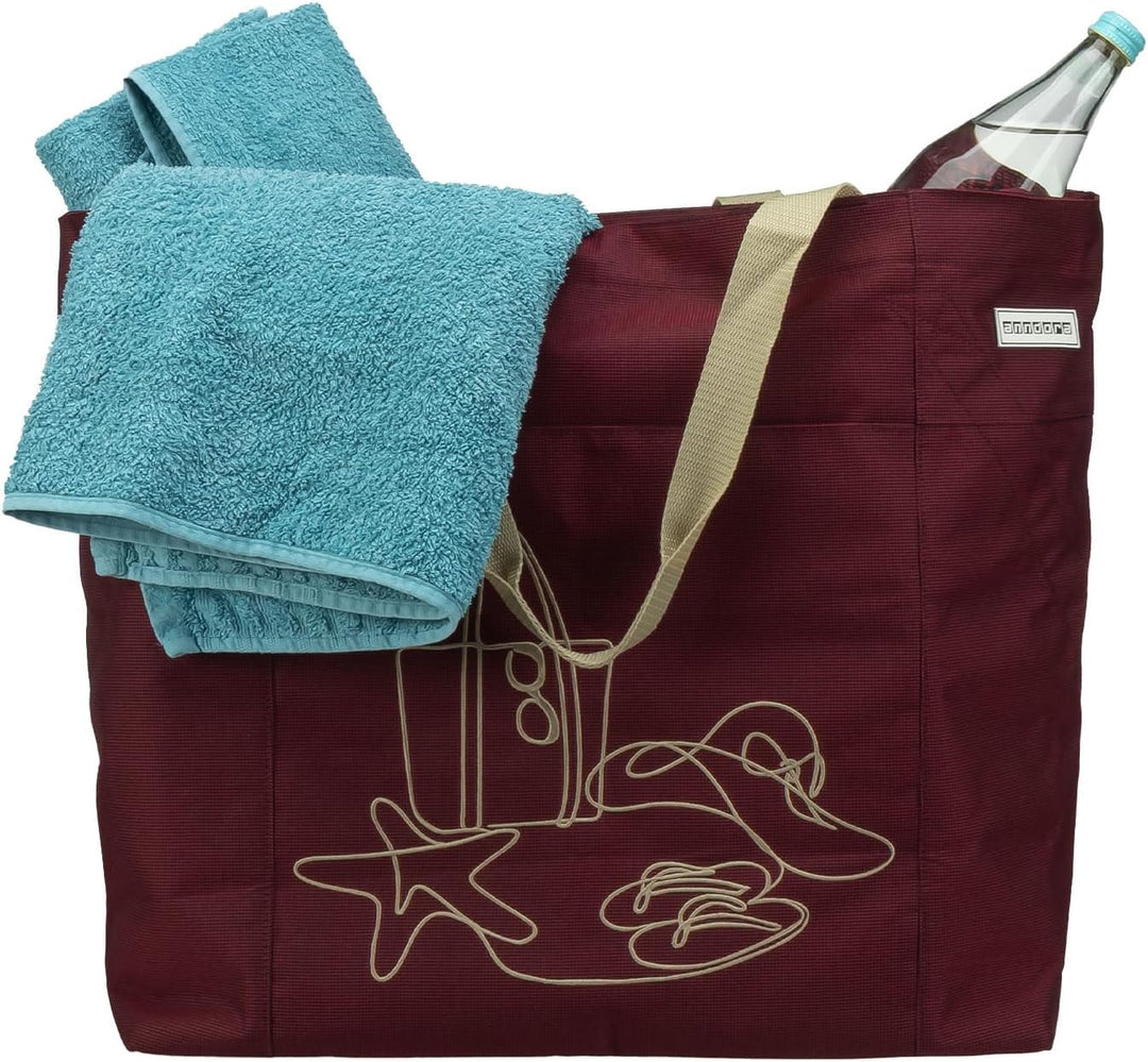 anndora XXL Strandtasche RUBY RED - Strandtasche 40 Liter Schultertasche Einkaufstasche weinrot best