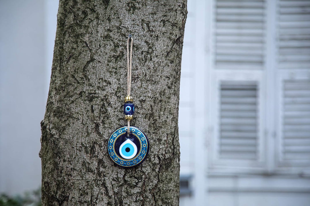 nevfactory Nev Nazar Boncuk Evil Eye Wanddeko - Handgefertigter Mystischer Glücksbringer mit Türkisc