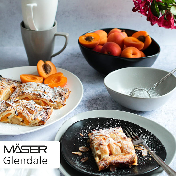 Mäser Tellerset, Keramik GLENDALE, Schwarz / Weiss Teller-Set Tief, Teller-Set Tief