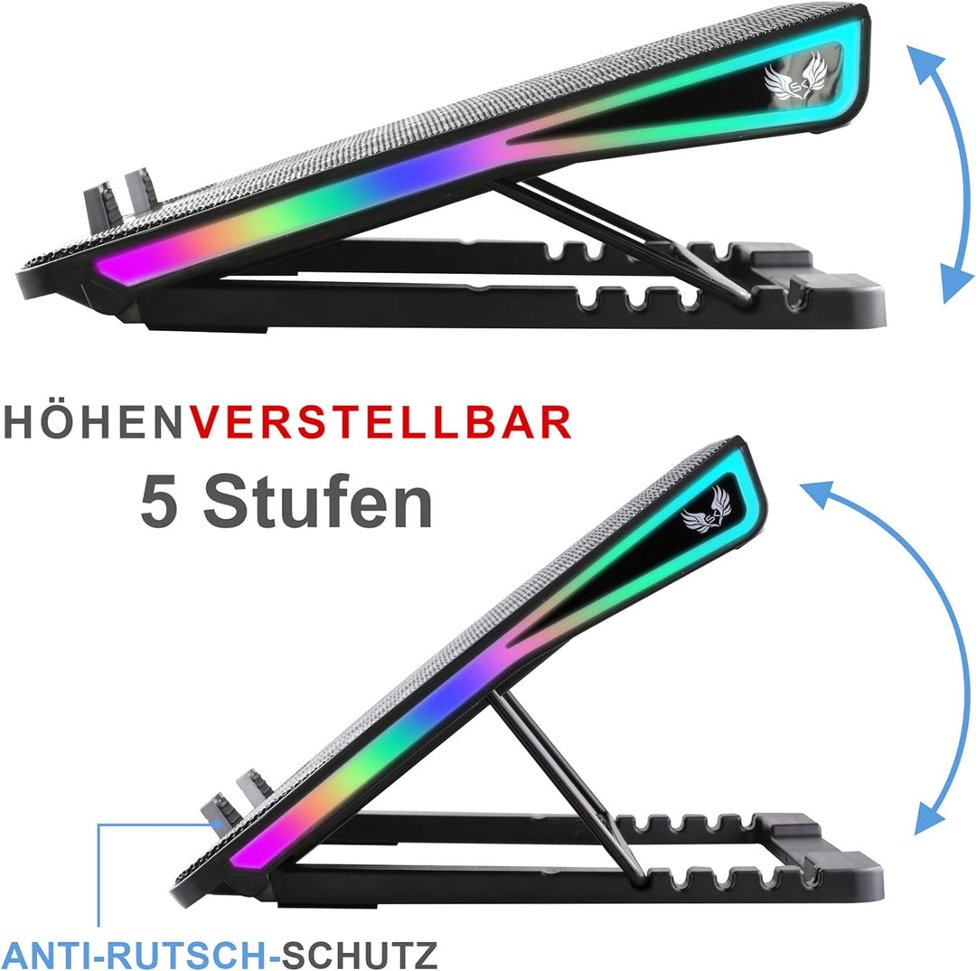 SK Notebook Laptop Rainbow RGB Kühler Gamer Ständer Kühlpad Unterlage Cooler für 9-18 Zoll/Lüfter /