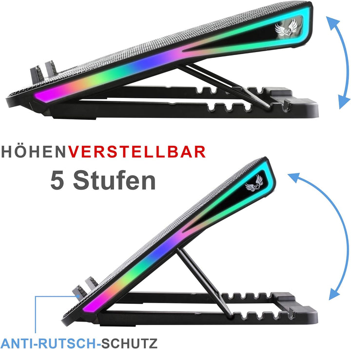 SK Notebook Laptop Rainbow RGB Kühler Gamer Ständer Kühlpad Unterlage Cooler für 9-18 Zoll/Lüfter /