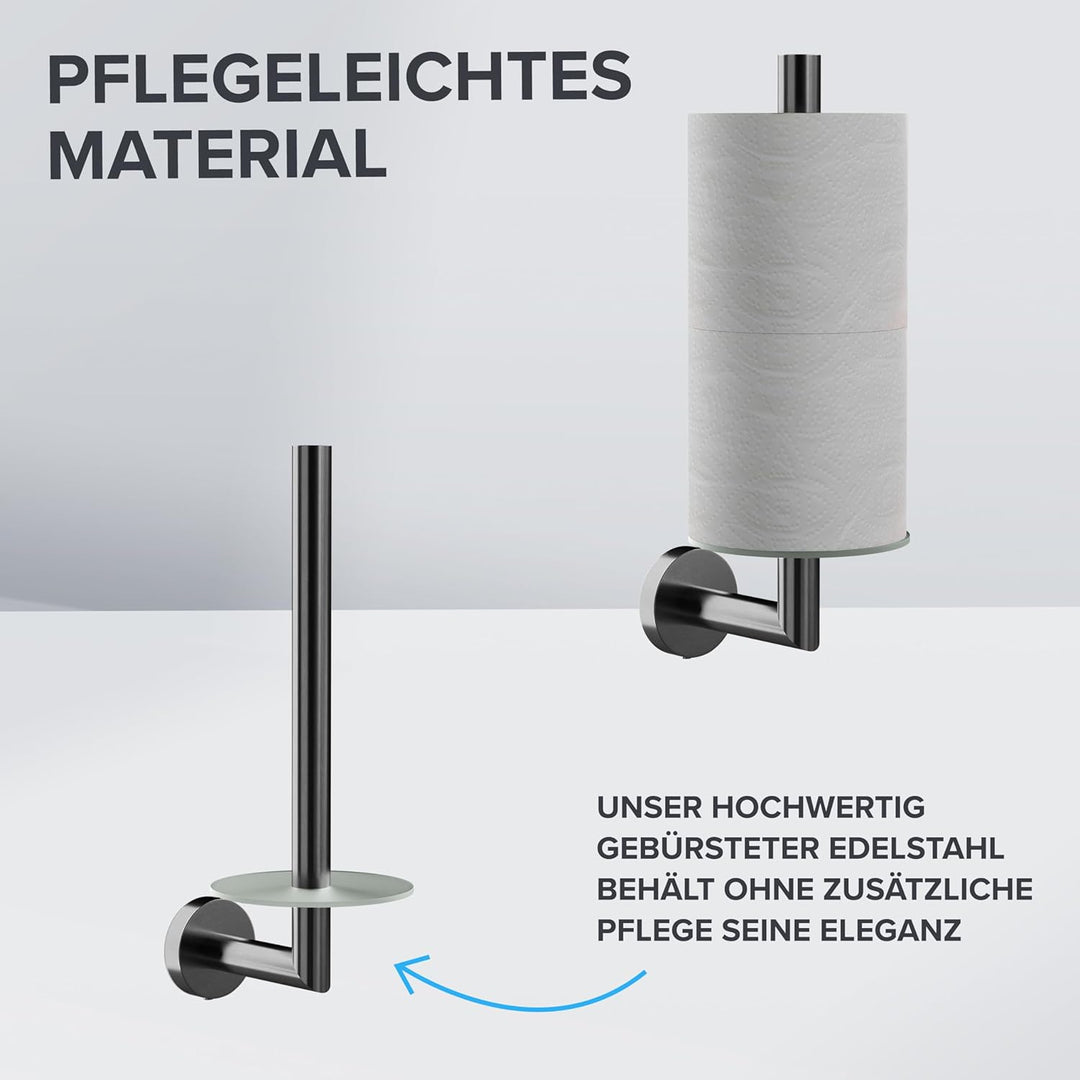 Ersatzrollenhalter Sentraltind Gunmetal zum Bohren | aus Edelstahl und Glas | Toilettenpapier Rollen
