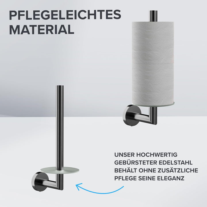 Ersatzrollenhalter Sentraltind Gunmetal zum Bohren | aus Edelstahl und Glas | Toilettenpapier Rollen