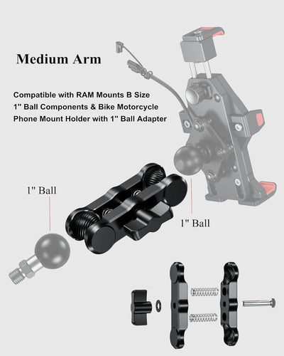 BRCOVAN Aluminiumlegierung Doppelsockelarm (Mittlerer Arm) Kompatibel mit RAM Mounts B Grösse 1 Zoll