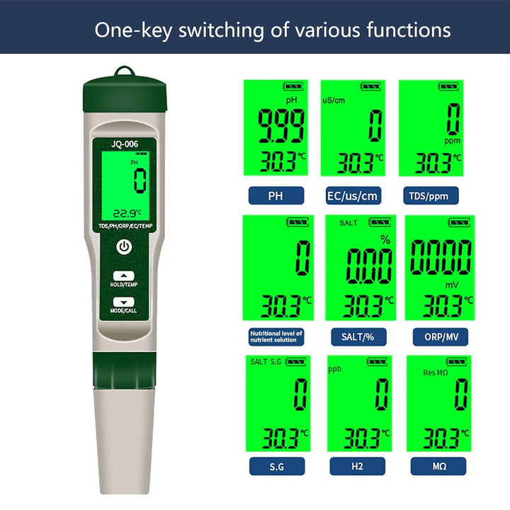 WANGCL 10-in-1 LCD-Digital-Messgerät, Bodentestgerät für Garten, PH/TDS/EC/Salzgehalt, Redox/H2, was