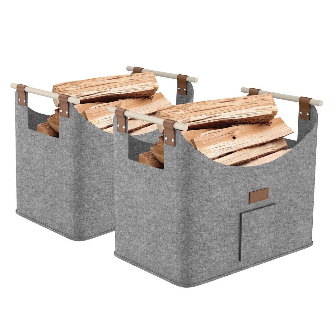 FIVMEN 2X Filztasche für Kaminholz Brennholz Faltbar mit Extra Dicker Filz und Verstärkter Holzgriff