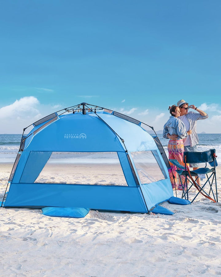 OutdoorMaster Pop-Up-Strandzelt für 3–4 Personen, Grösse XL, einfacher Aufbau, tragbarer Strandschat