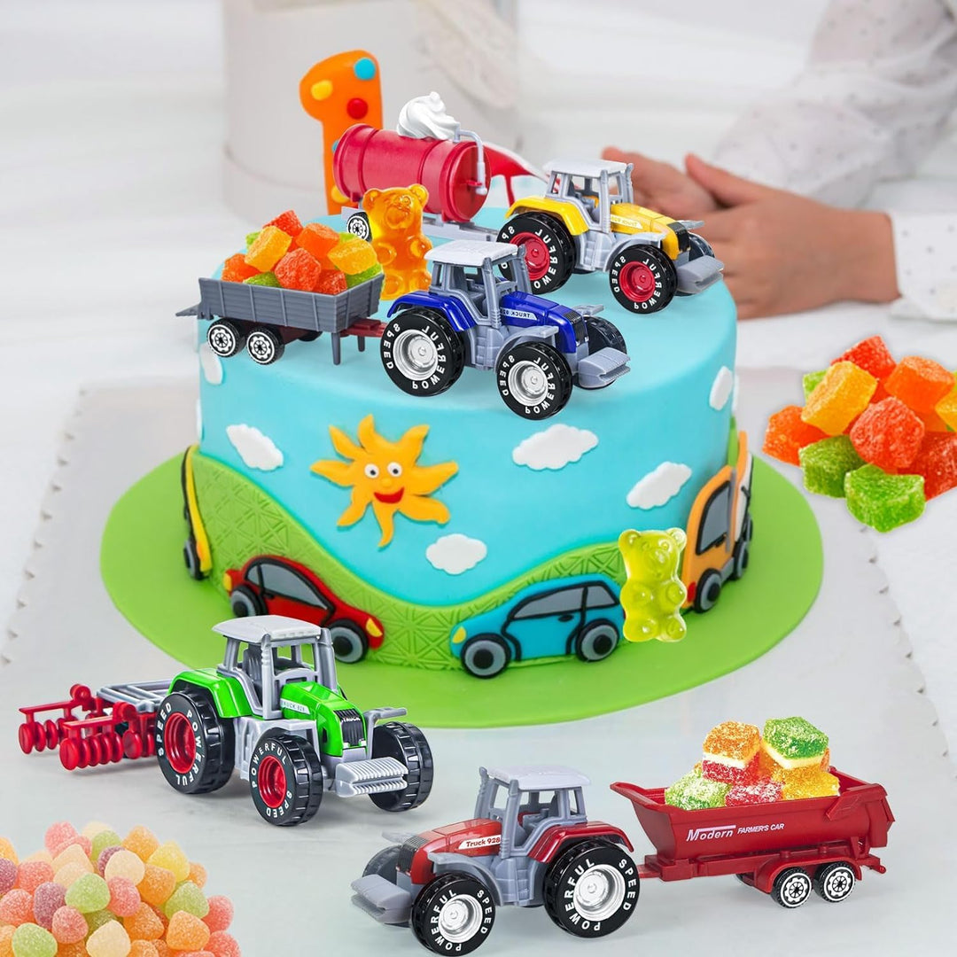4 Pack Bauernhof Traktor Spielzeug mit Anhänger, Metall-Legierung Kinder Traktor Spielzeug für Junge