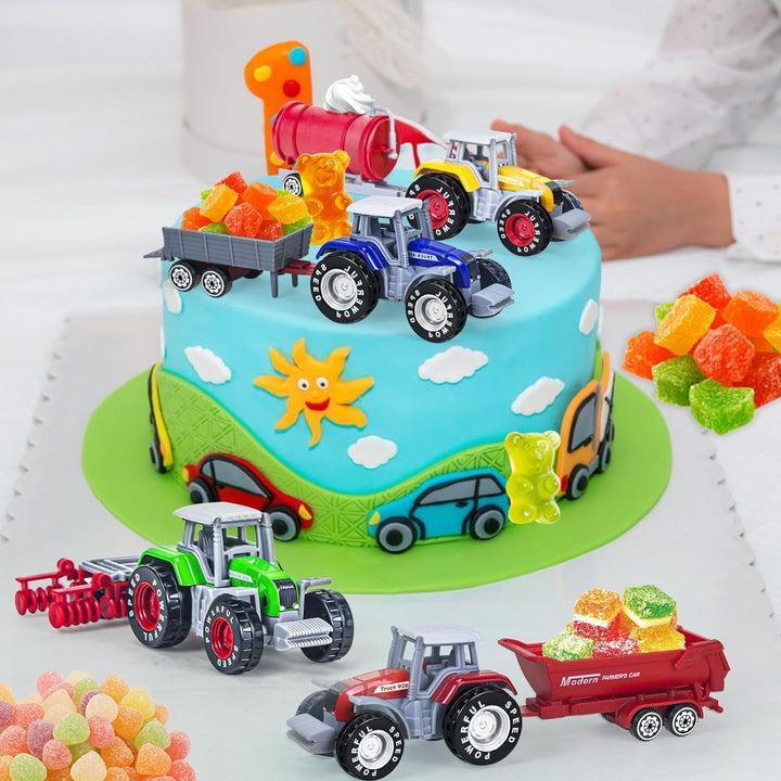 4 Pack Bauernhof Traktor Spielzeug mit Anhänger, Metall-Legierung Kinder Traktor Spielzeug für Junge