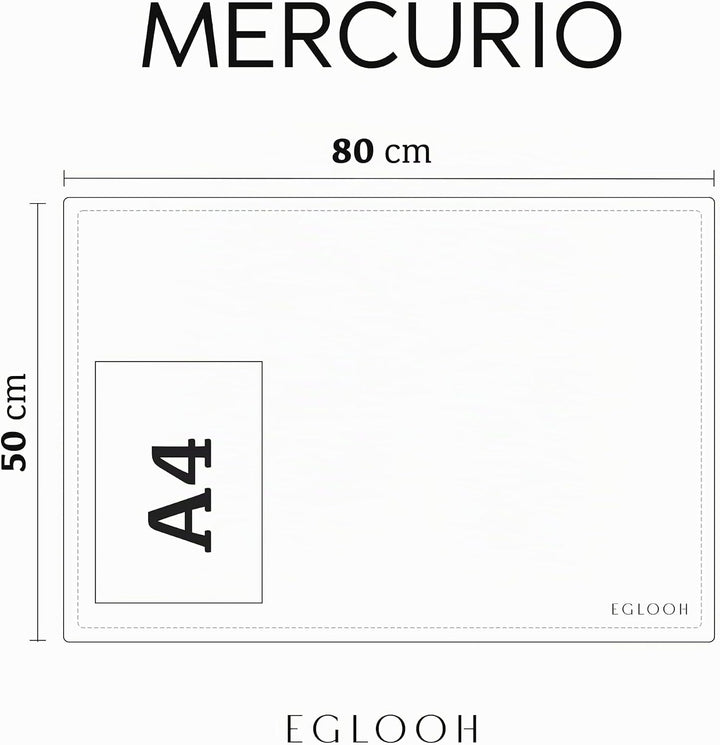 Eglooh - Mercurio - Schreibtischunterlage aus Leder Schwarz cm 80x50 - Handwerkliche Nähte und rutsc